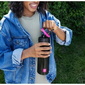 T-Mobile Tuesdays 24 oz Black with Pink Logo Plastic BPA Free Water Bottle - NEW
